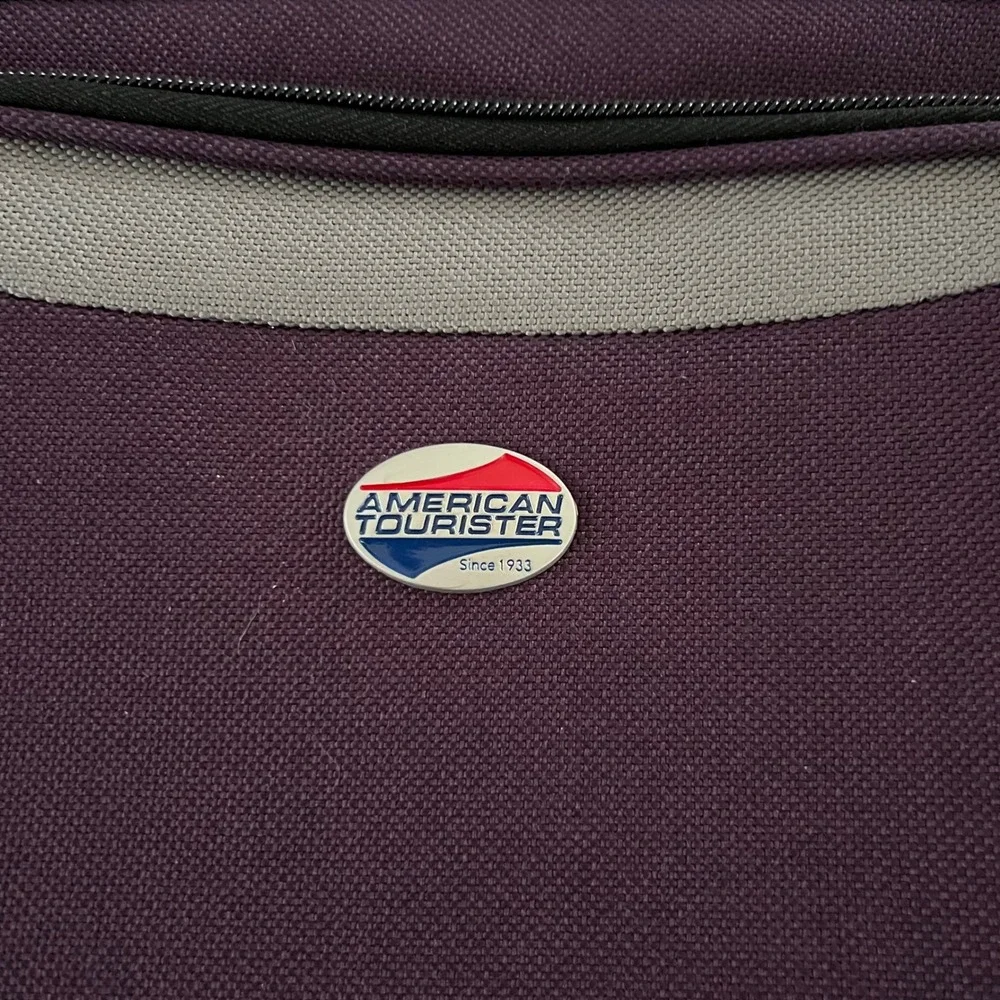 American Tourister Purple Gray Travel Boarding Bag Shoulder Strap Carry On Tote